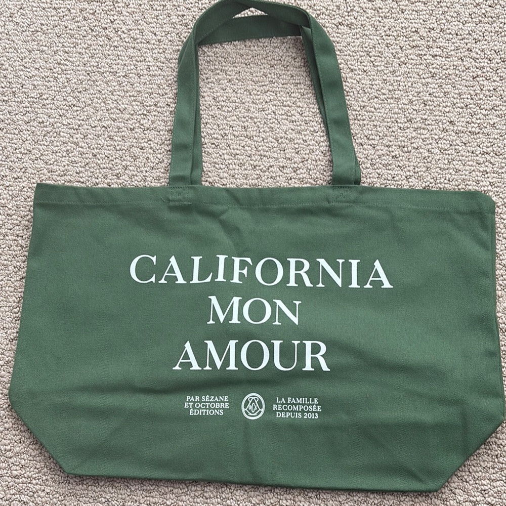 Sezane Green Canvas Tote Bag